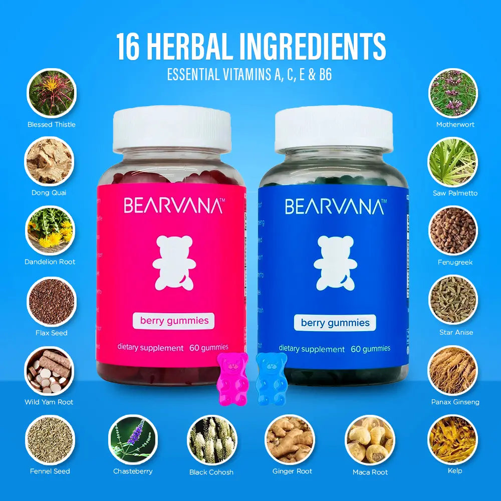 BEARVANA All-In-One Women's Wellness Gummies Combo Pack | The Daily Gummies Worth the Hype | 16 Herbal Ingredients + Vitamins A, C, E & B6 | Berry Flavor | One Monthy Supply | 120 Gummies