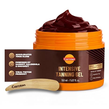 Carroten Intensive Tanning Gel, Browning Tan Accelerator, 5 oz | Non-Greasy, Water-Resistant with Carrot and Coconut Oil, Vitamin A & E For Moisture & Hydration, Made in Greece