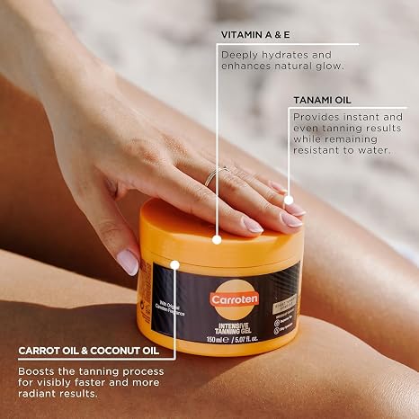 Carroten Intensive Tanning Gel, Browning Tan Accelerator, 5 oz | Non-Greasy, Water-Resistant with Carrot and Coconut Oil, Vitamin A & E For Moisture & Hydration, Made in Greece
