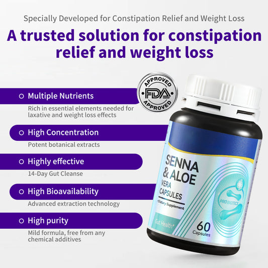 TYILLO Senna & Aloe Vera Capsules, 14-Day Intestinal Cleanse Detox Supplement, Supports Gut Health, Digestion Regulation, Toxin Elimination & Relieve Intestinal Discomfort, 60 Capsules