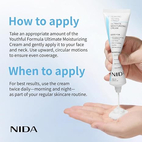 NIDA Youthful Formula™ Ultimate Moisturizing Cream | Centella Asiatica, Niacinamide, Hyaluronic Acid, Collagen | Wrinkles, Fine Lines, Dark Spots, Dry Skin, Redness | 3.38 fl. oz., 100ml