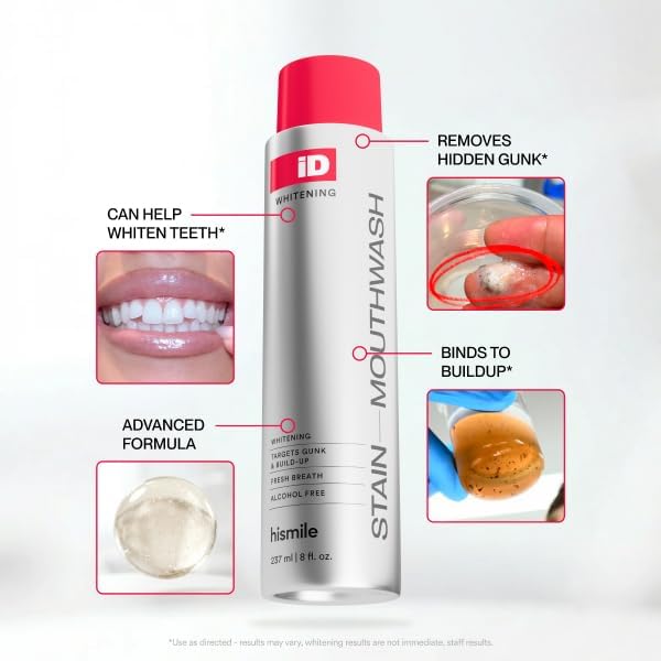 Hismile iD Stain Whitening Mouthwash, Gunk Removing Mouthwash for Fresh Breath, Hydrogen Peroxide Mouthwash to Promote Whiter Teeth